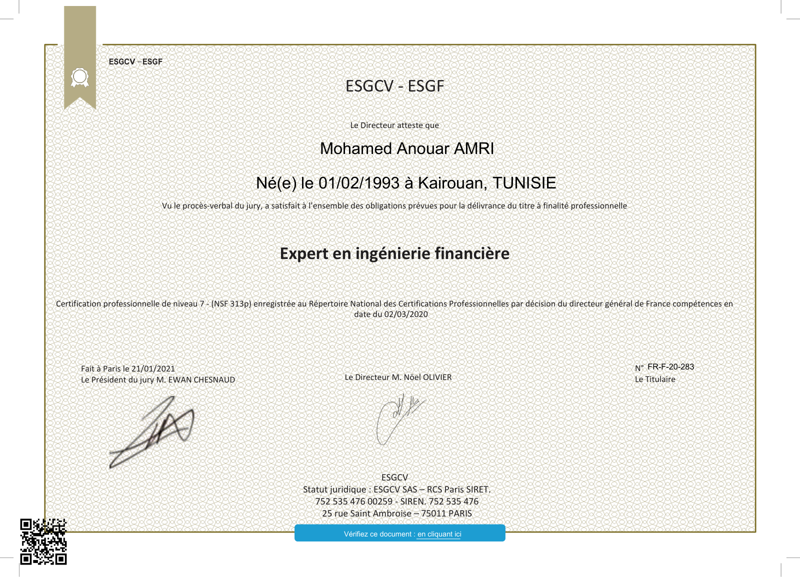 Aperçu du certificat